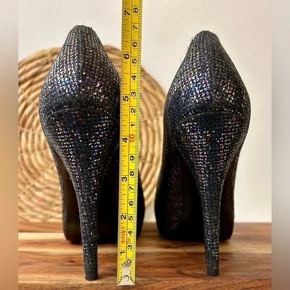 Stuart Weitzman Evabaton Perp Toe Platform Evening Pumps Iris Glitter Size 8.5